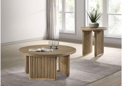 722938-S2 Adina 2-piece Round Coffee Table Set Distressed Light Brown