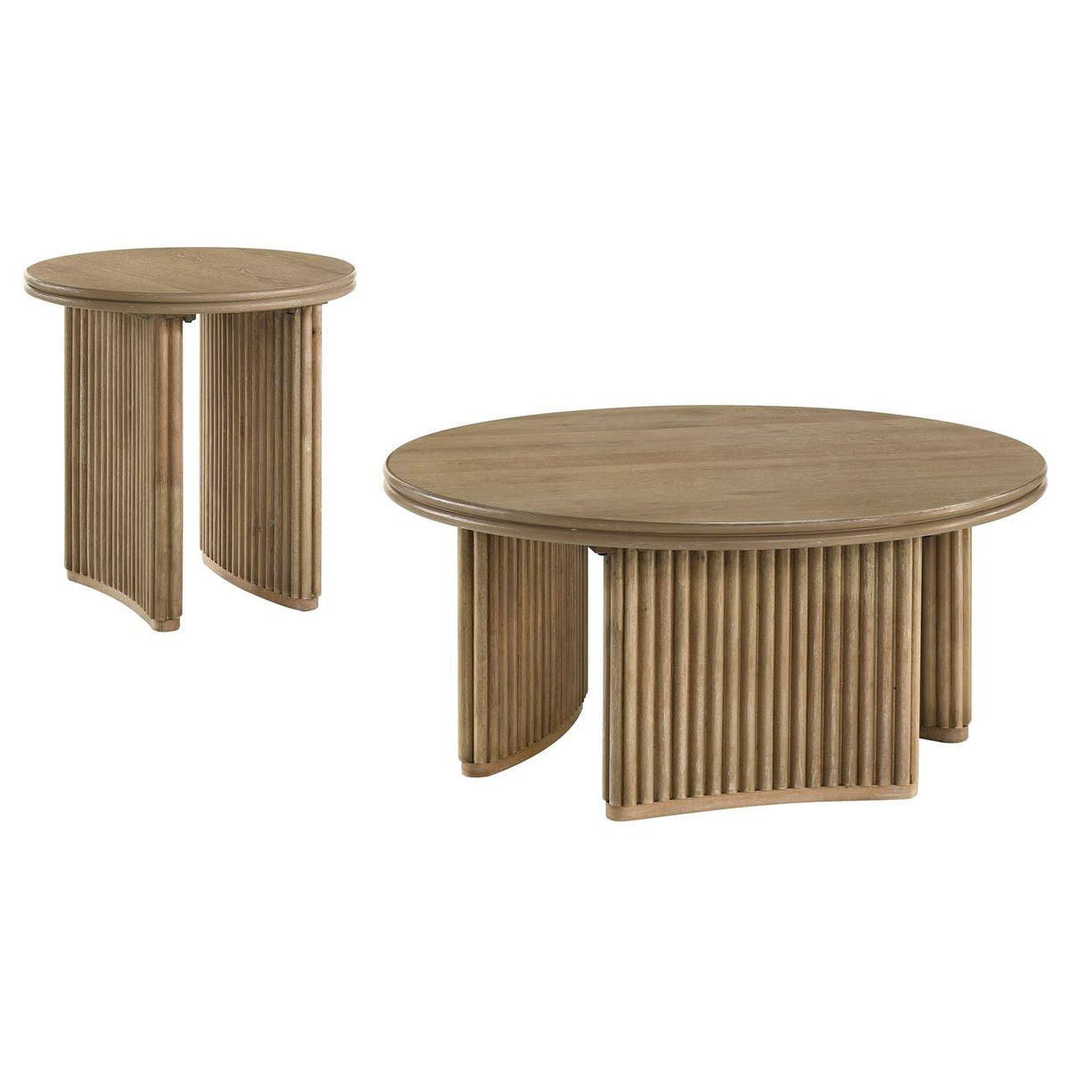 722938-S2 Adina 2-piece Round Coffee Table Set Distressed Light Brown