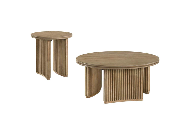 722938-S2 Adina 2-piece Round Coffee Table Set Distressed Light Brown