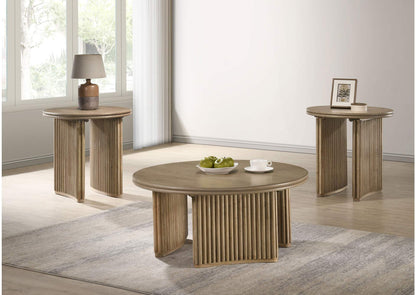722938-S3 Adina 3-piece Round Coffee Table Set Distressed Light Brown