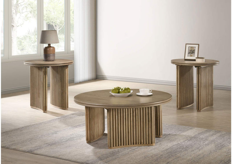 722938-S3 Adina 3-piece Round Coffee Table Set Distressed Light Brown