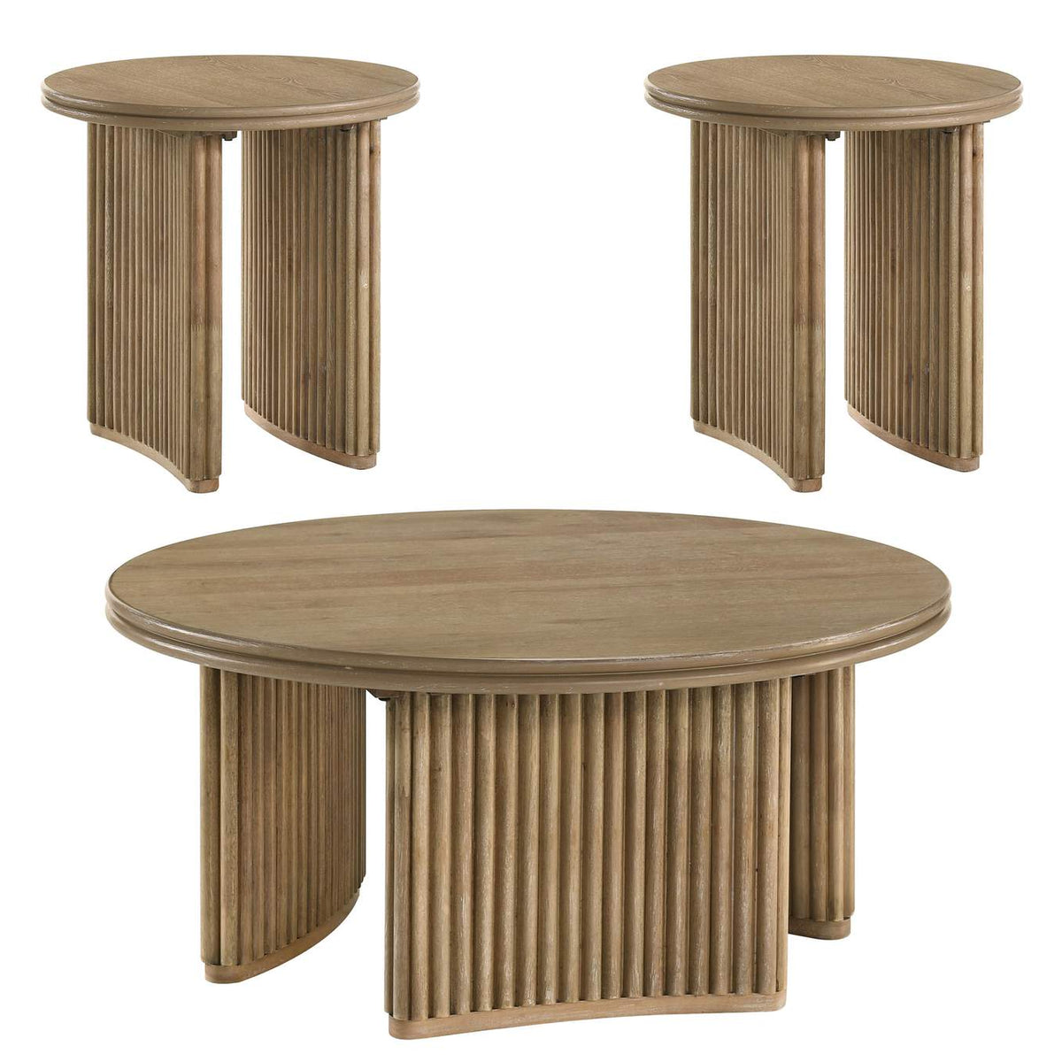 722938-S3 Adina 3-piece Round Coffee Table Set Distressed Light Brown