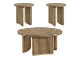722938-S3 Adina 3-piece Round Coffee Table Set Distressed Light Brown