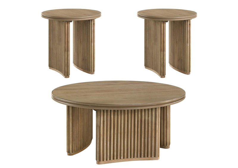 722938-S3 Adina 3-piece Round Coffee Table Set Distressed Light Brown