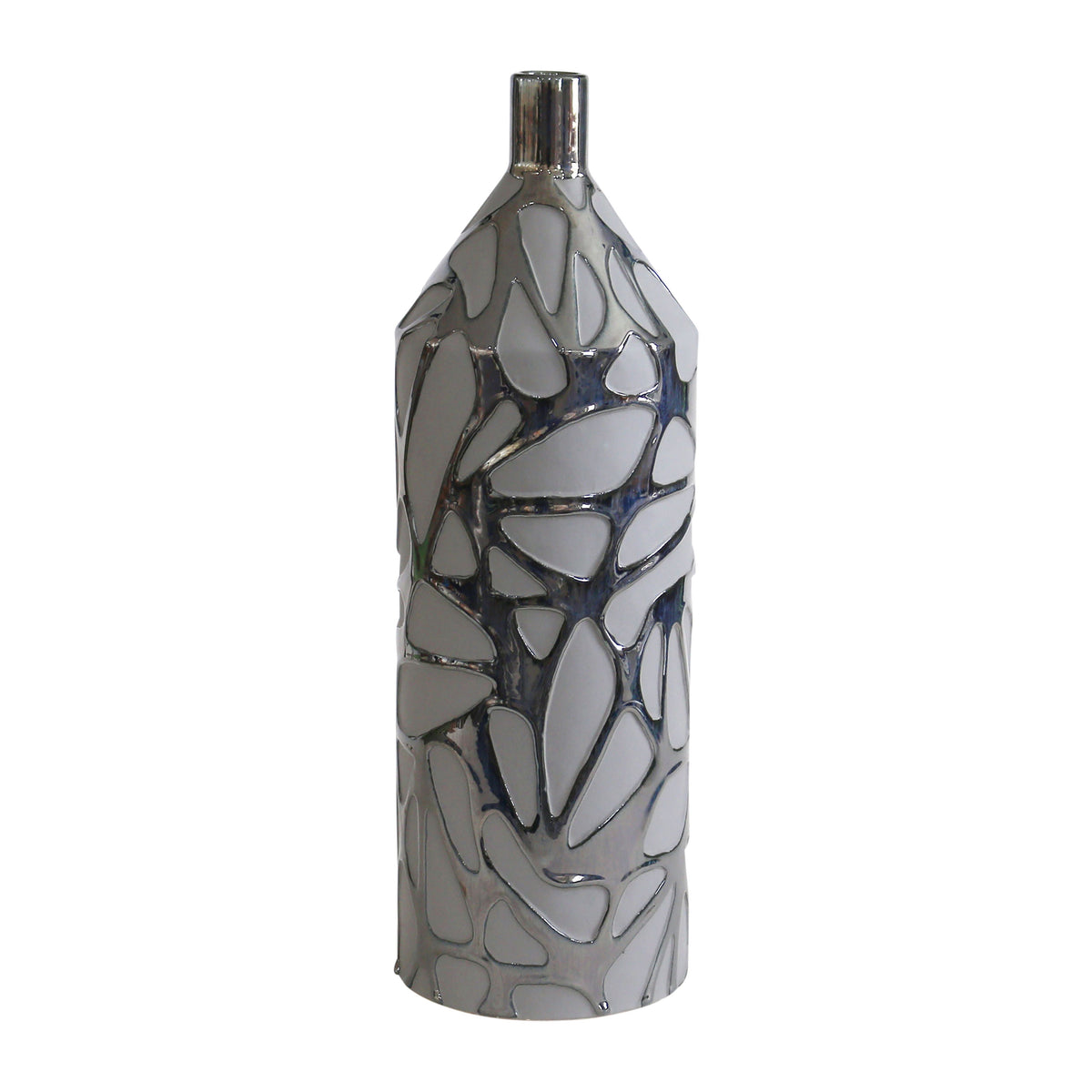 22" Solvay Oversized Tribal Vase - Black Metallic