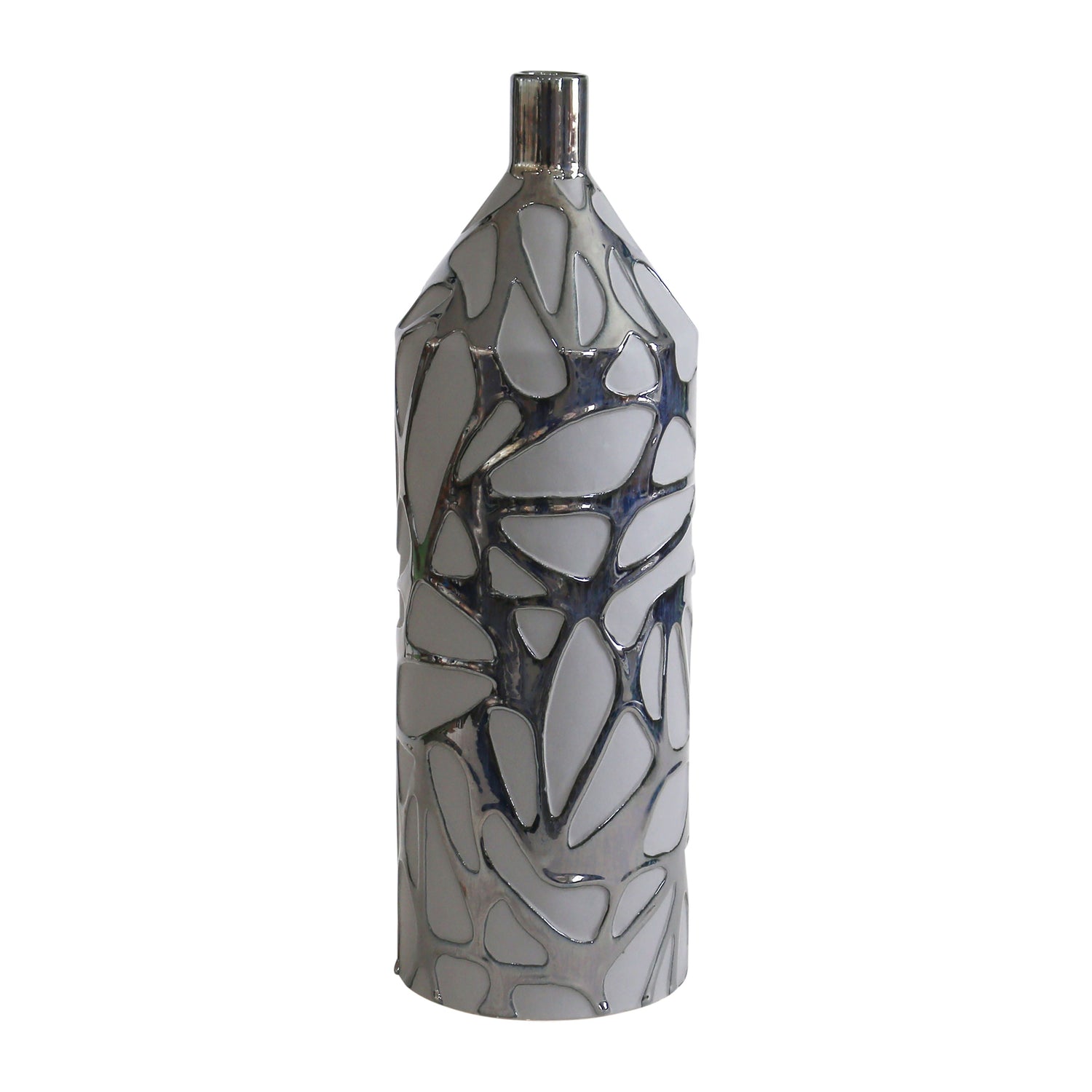 22" Solvay Oversized Tribal Vase - Black Metallic