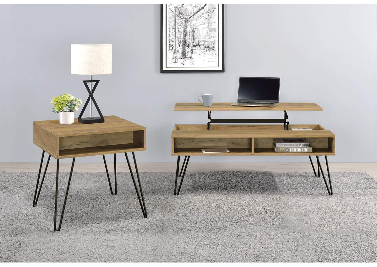 723368-S2 Fanning 2-piece Lift Top Coffee and End Table Set Golden Oak