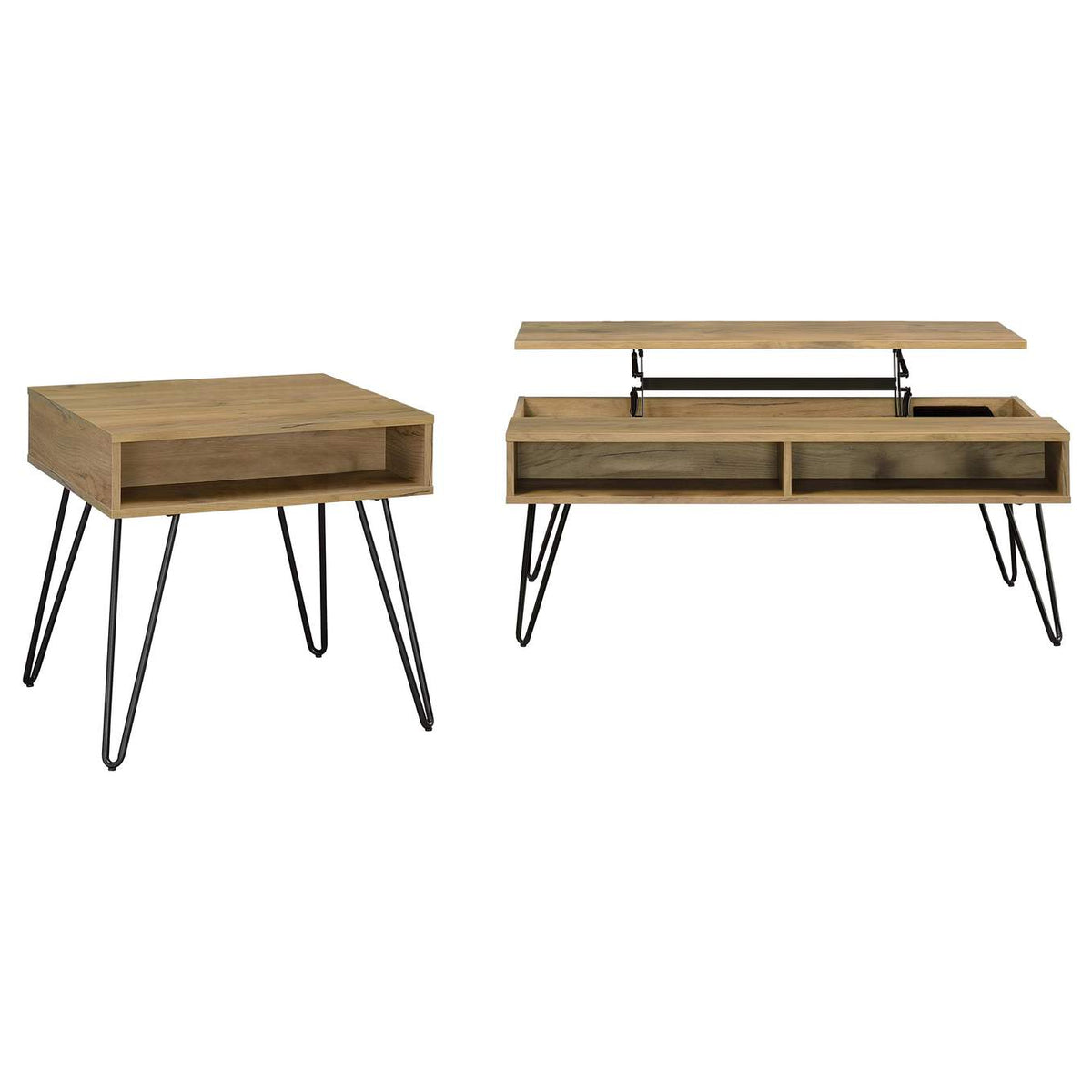 723368-S2 Fanning 2-piece Lift Top Coffee and End Table Set Golden Oak