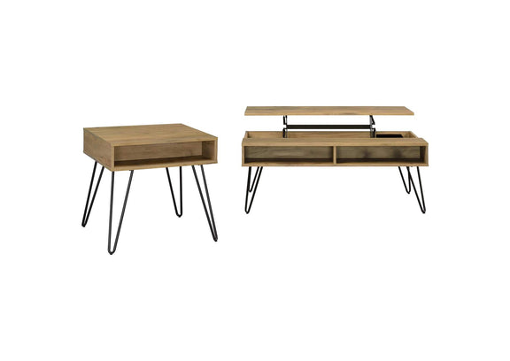 723368-S2 Fanning 2-piece Lift Top Coffee and End Table Set Golden Oak
