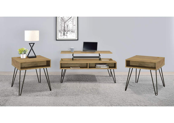 723368-S3 Fanning 3-piece Lift Top Coffee and End Table Set Golden Oak