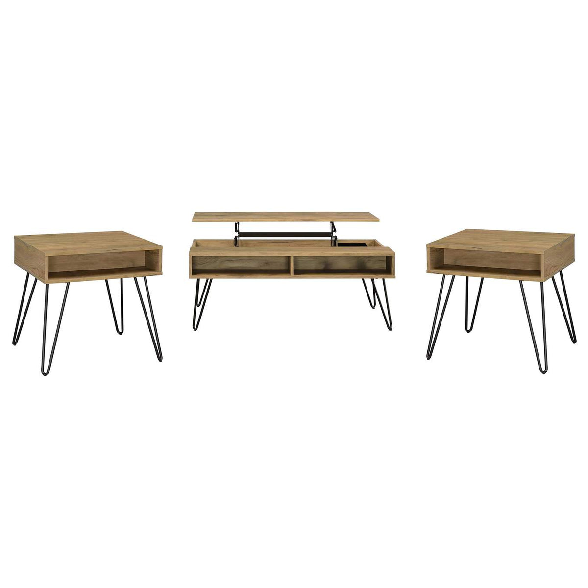 723368-S3 Fanning 3-piece Lift Top Coffee and End Table Set Golden Oak