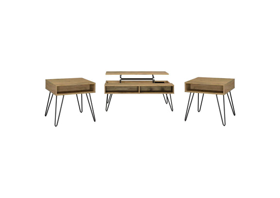 723368-S3 Fanning 3-piece Lift Top Coffee and End Table Set Golden Oak