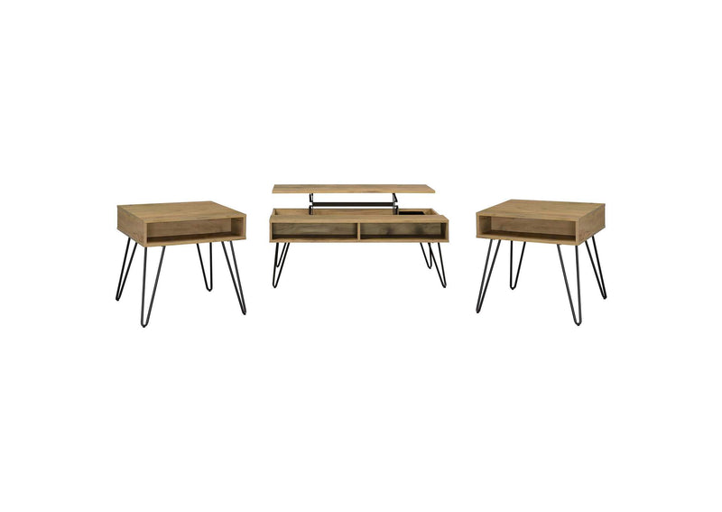 723368-S3 Fanning 3-piece Lift Top Coffee and End Table Set Golden Oak