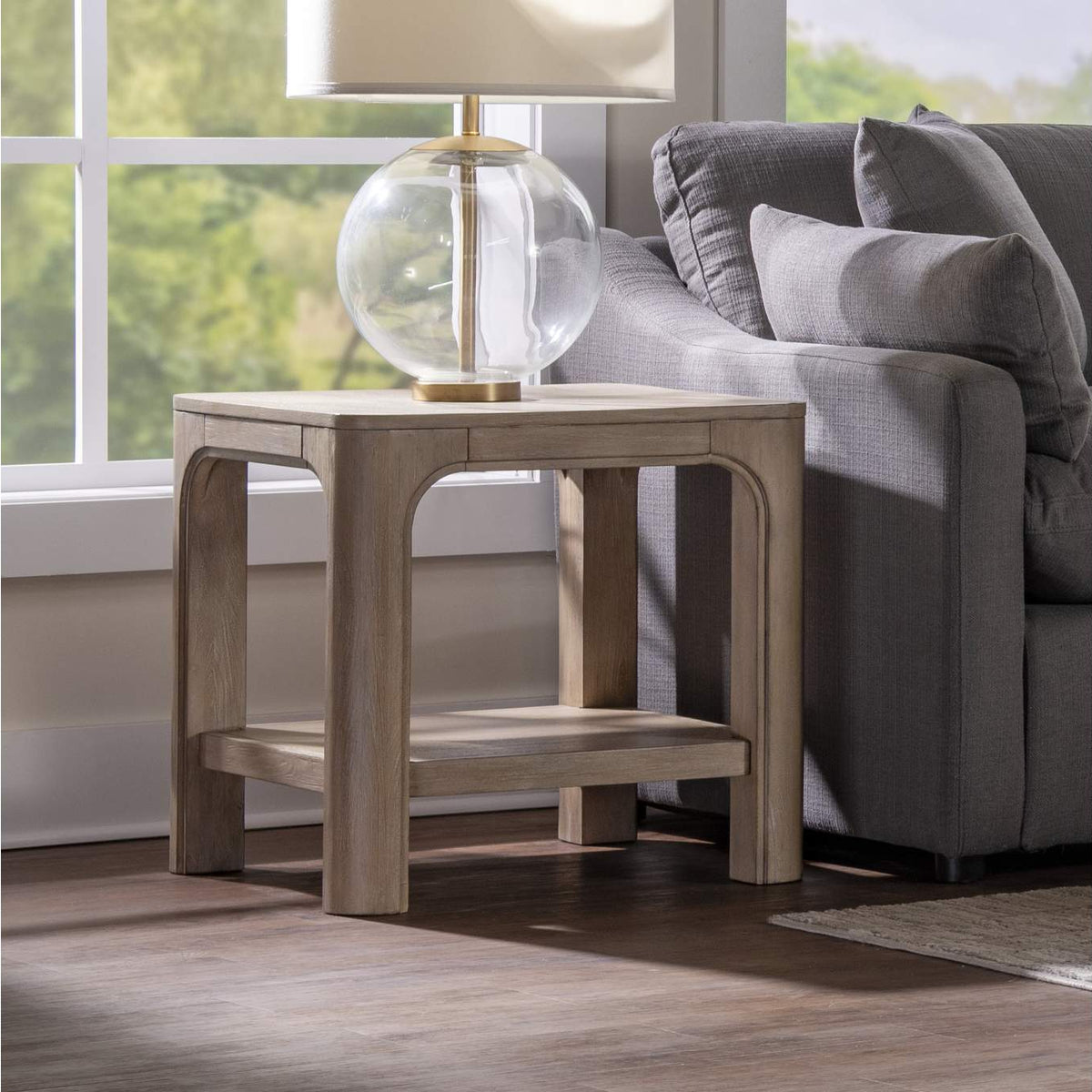 723487 Solano Square Wood Side End Table with Shelf Weathered Mango