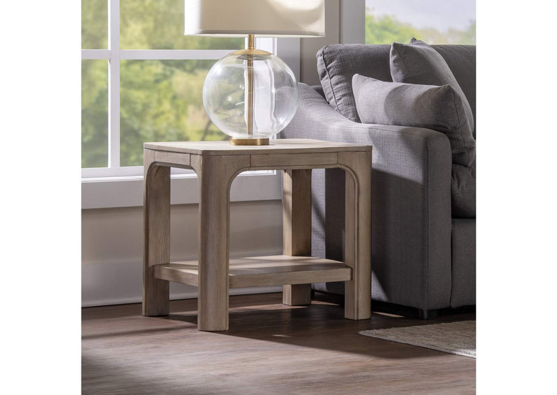 723487 Solano Square Wood Side End Table with Shelf Weathered Mango