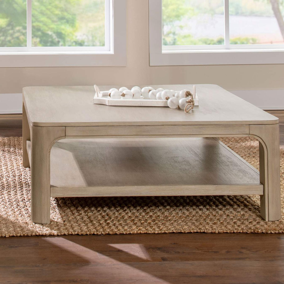 723488 Solano Square Wood Cocktail Coffee Table Weathered Mango