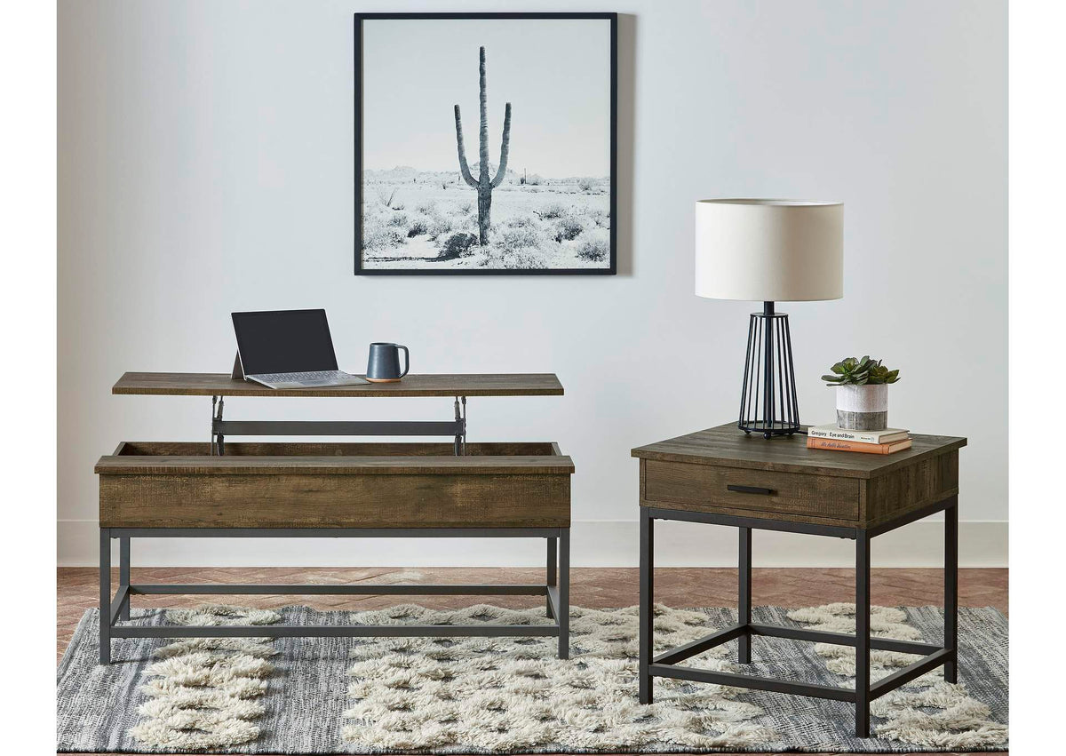 723778-S2 Byers 2-piece Lift Top Coffee and End Table Set Brown Oak