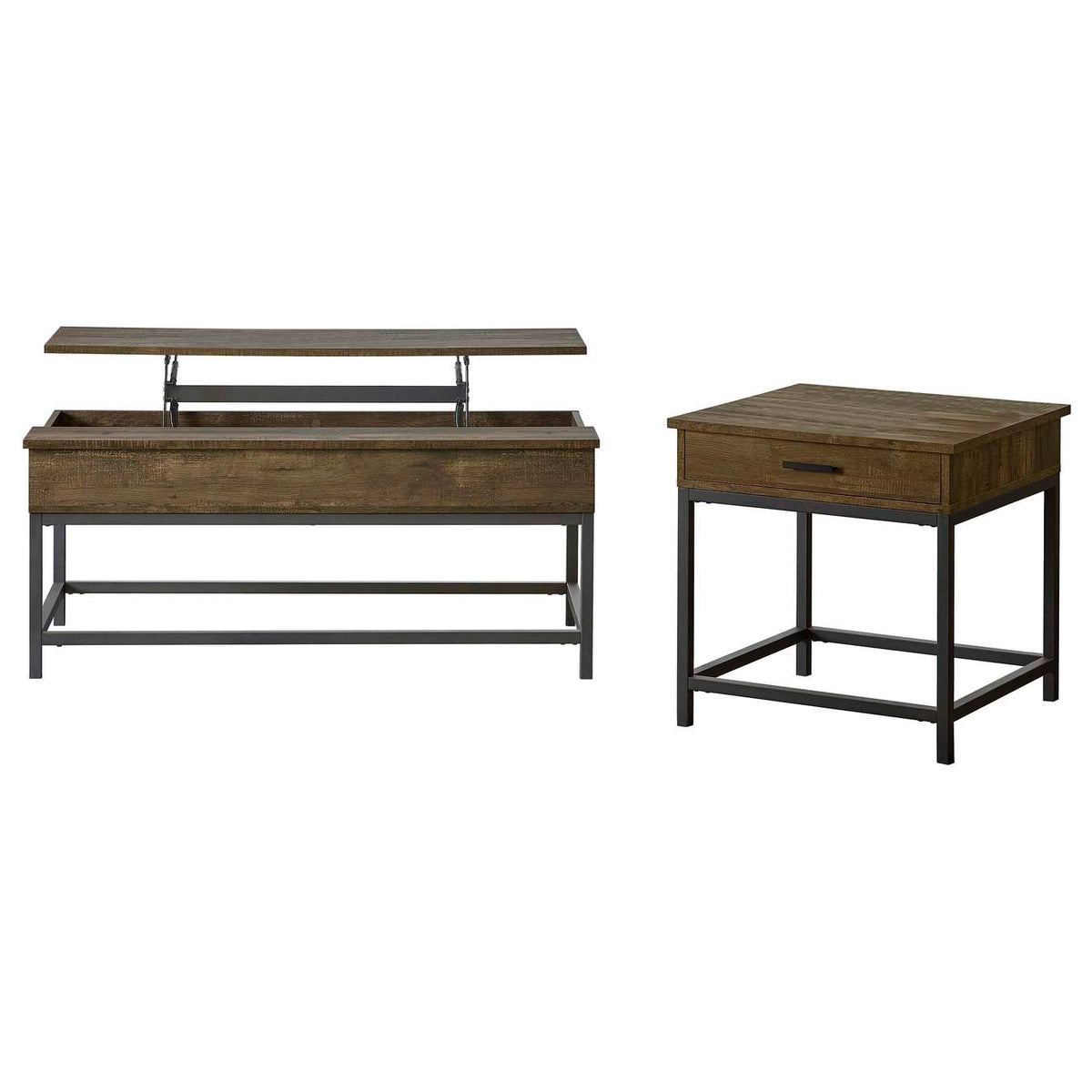723778-S2 Byers 2-piece Lift Top Coffee and End Table Set Brown Oak