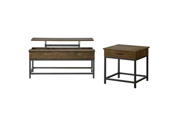 723778-S2 Byers 2-piece Lift Top Coffee and End Table Set Brown Oak