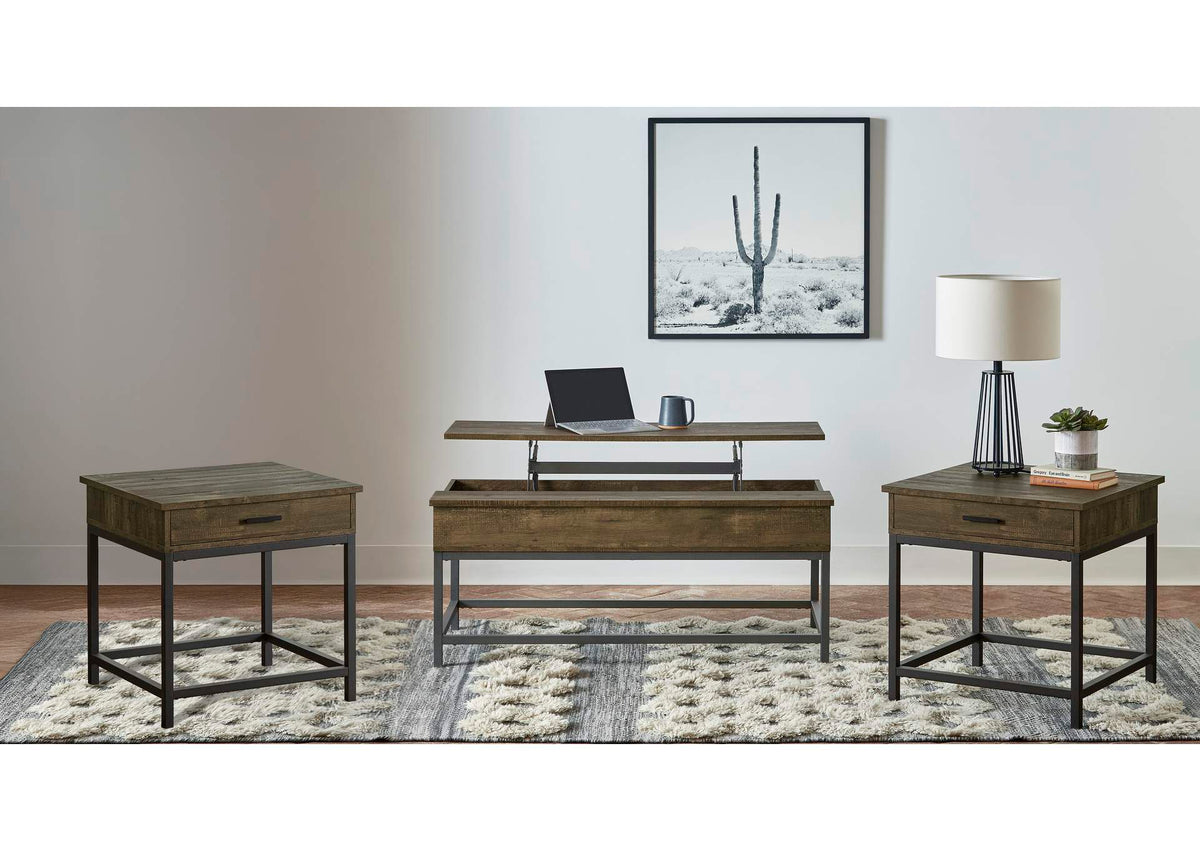 723778-S3 Byers 3-piece Lift Top Coffee and End Table Set Brown Oak
