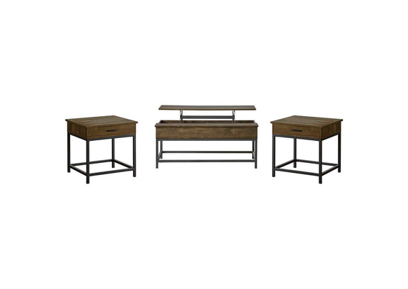 723778-S3 Byers 3-piece Lift Top Coffee and End Table Set Brown Oak
