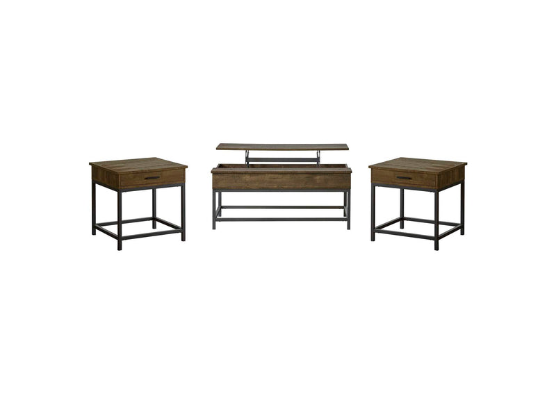 723778-S3 Byers 3-piece Lift Top Coffee and End Table Set Brown Oak