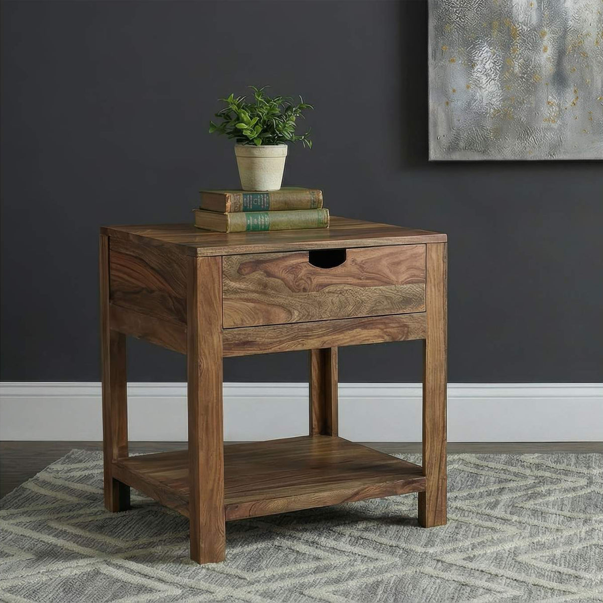 723887 Esther 1-drawer Solid Wood Side End Table Natural Sheesham
