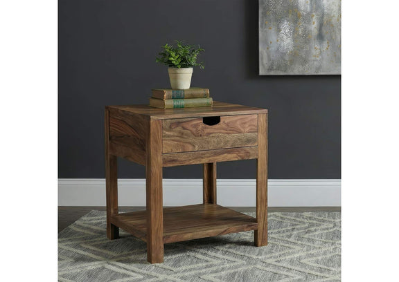 723887 Esther 1-drawer Solid Wood Side End Table Natural Sheesham