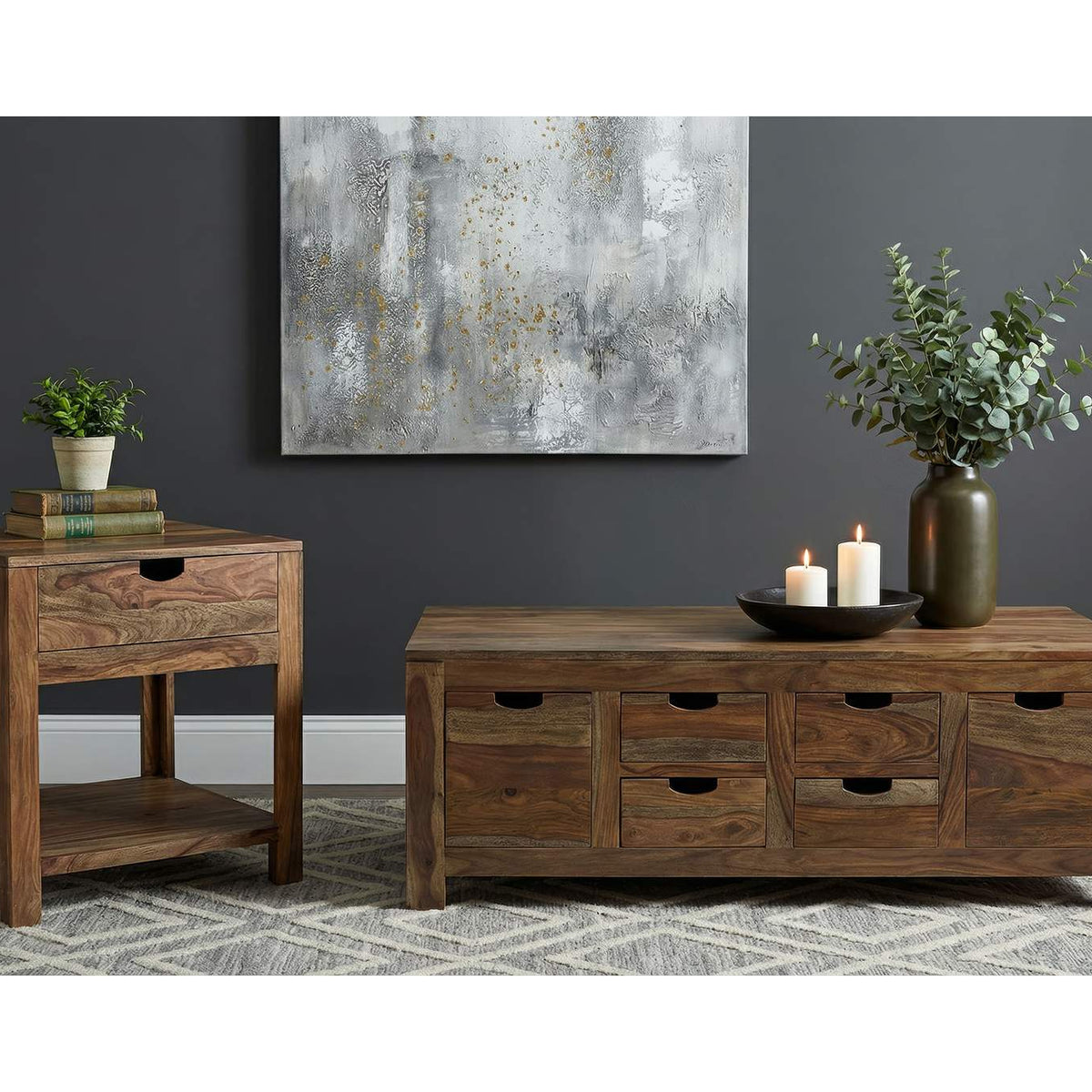 723887 Esther 1-drawer Solid Wood Side End Table Natural Sheesham