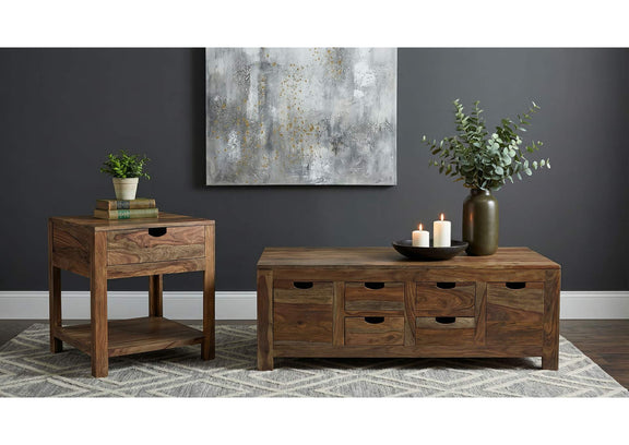 723887 Esther 1-drawer Solid Wood Side End Table Natural Sheesham