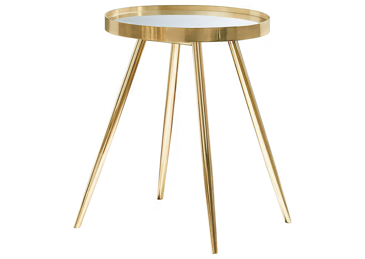 Kaelyn Round Mirror Top End Side Table Gold