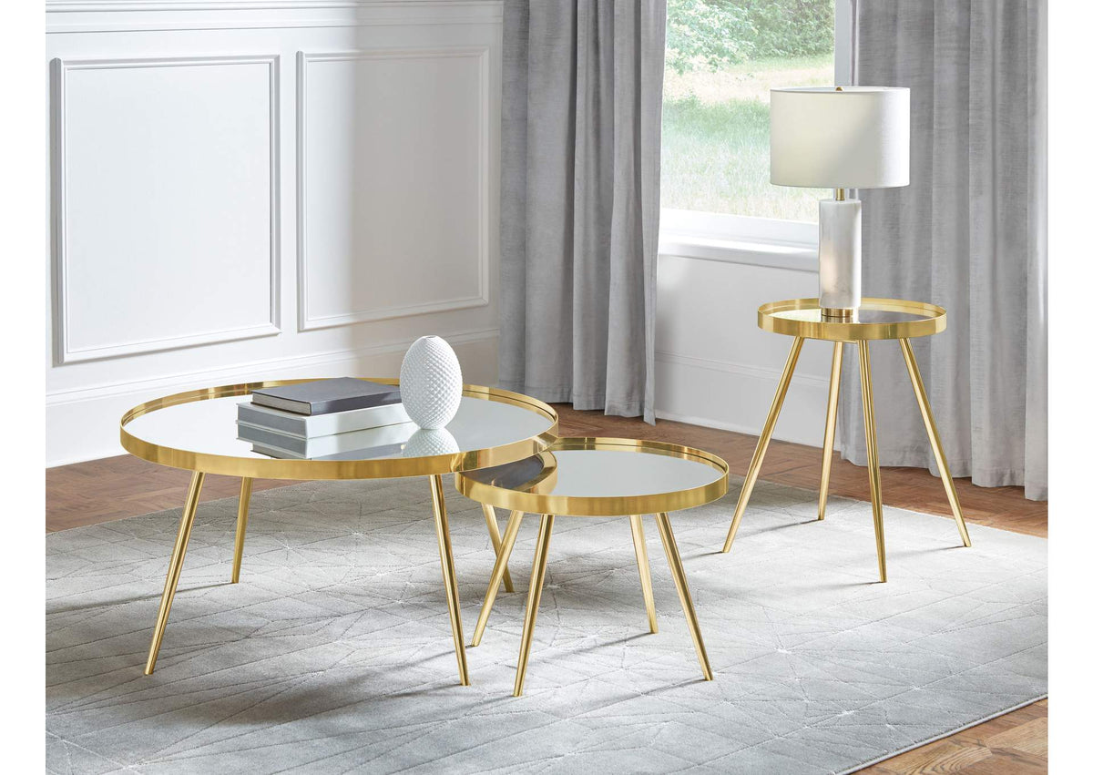 723918-S2 Kaelyn 3-piece Round Coffee and End Table Set Gold
