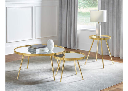 723918-S2 Kaelyn 3-piece Round Coffee and End Table Set Gold