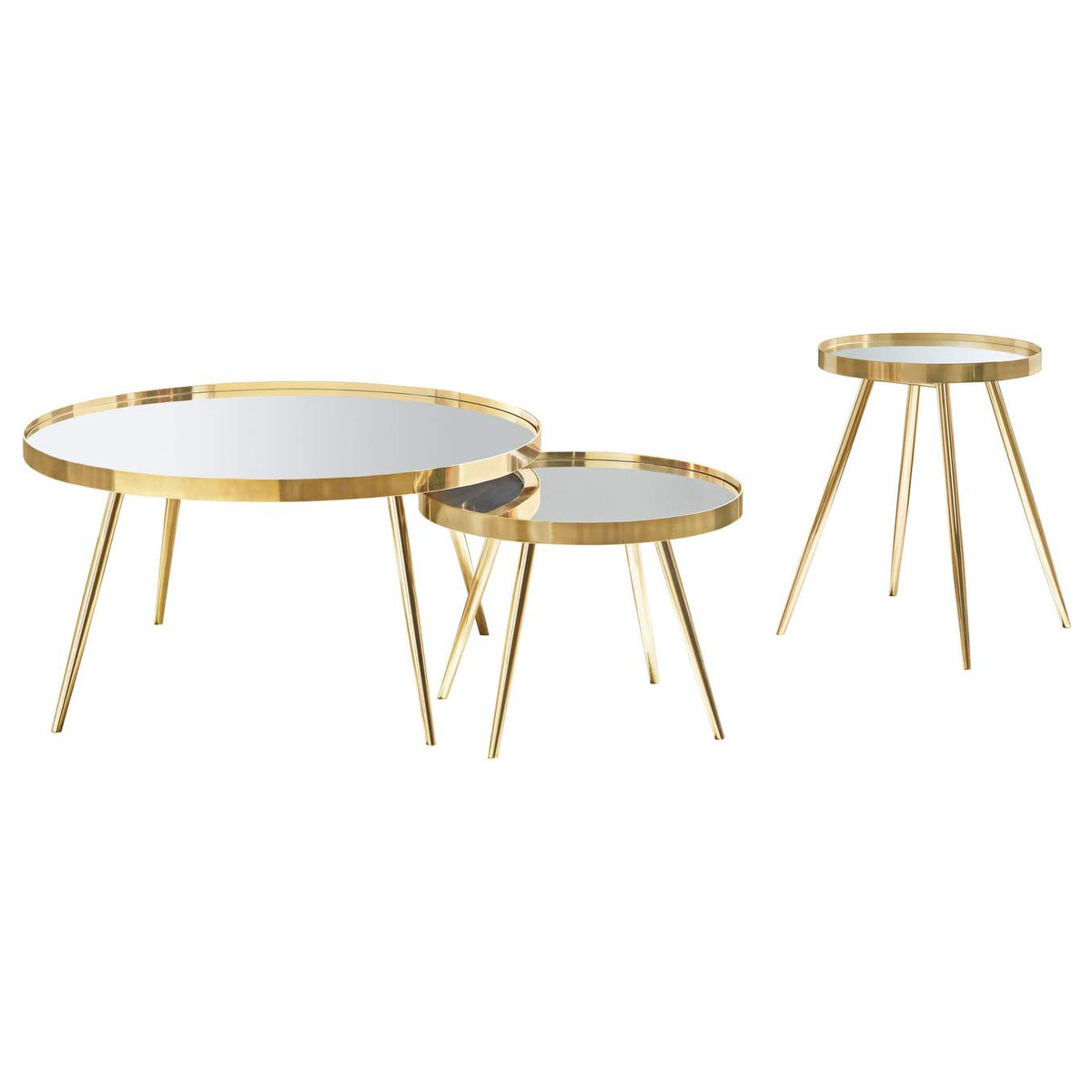 723918-S2 Kaelyn 3-piece Round Coffee and End Table Set Gold