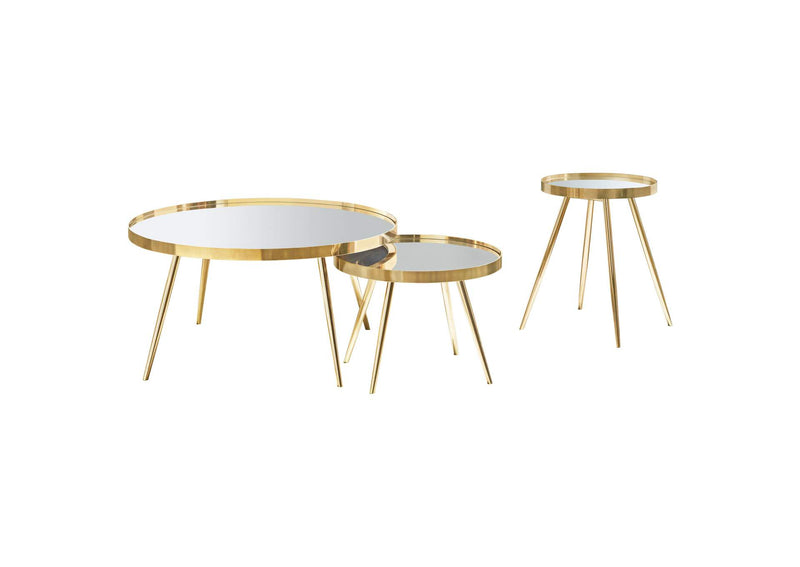 723918-S2 Kaelyn 3-piece Round Coffee and End Table Set Gold