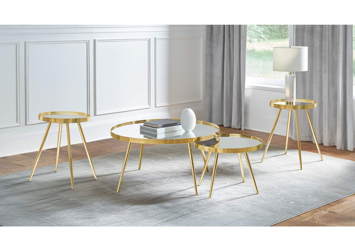 723918-S3 Kaelyn 4-piece Round Coffee and End Table Set Gold