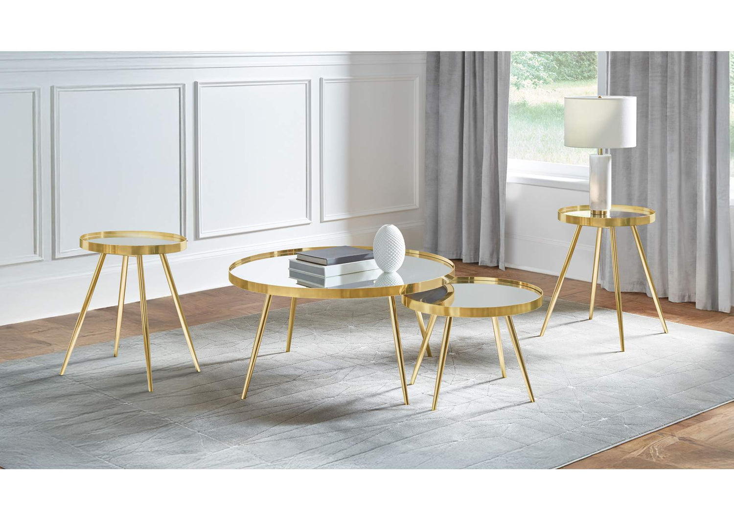 723918-S3 Kaelyn 4-piece Round Coffee and End Table Set Gold
