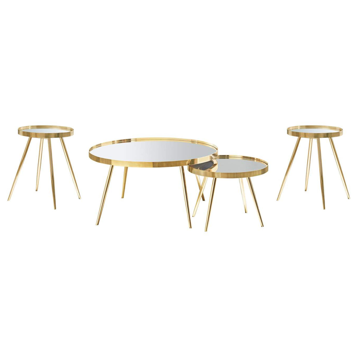 723918-S3 Kaelyn 4-piece Round Coffee and End Table Set Gold