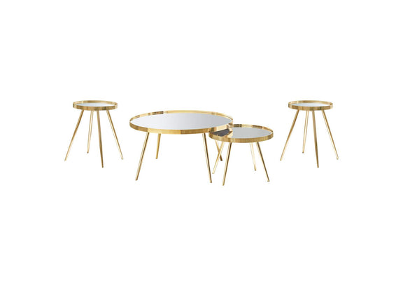 723918-S3 Kaelyn 4-piece Round Coffee and End Table Set Gold