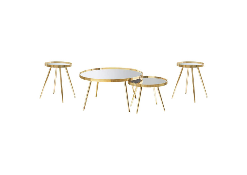 723918-S3 Kaelyn 4-piece Round Coffee and End Table Set Gold