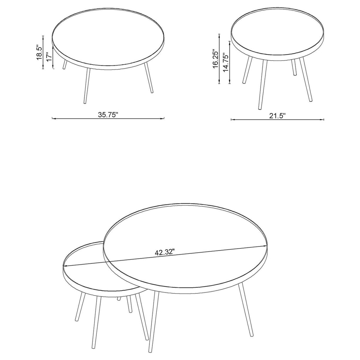 723918-S3 Kaelyn 4-piece Round Coffee and End Table Set Gold