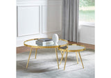 723918 Kaelyn 2-piece Round Mirror Top Nesting Coffee Table Gold