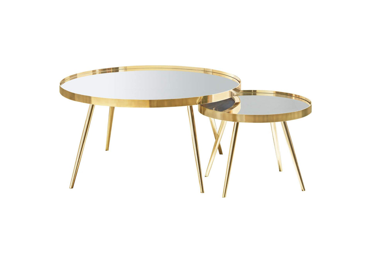 Kaelyn 2-piece Round Mirror Top Nesting Coffee Table Gold