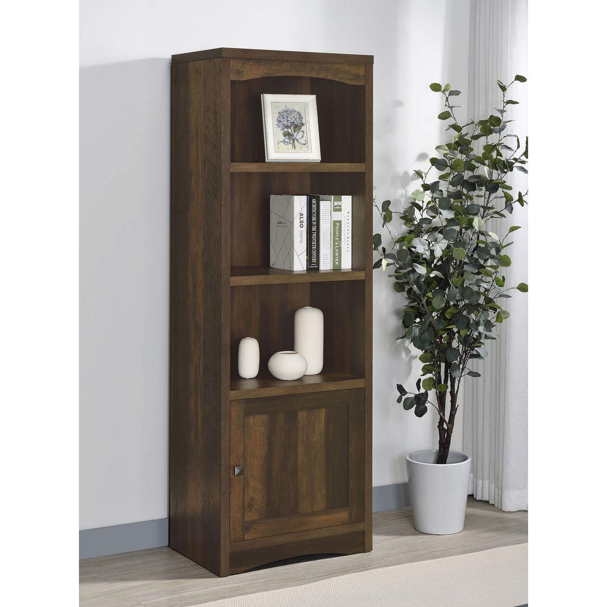 724124 Laughlin 4-shelf Engineered Wood Media Tower Dark Pine
