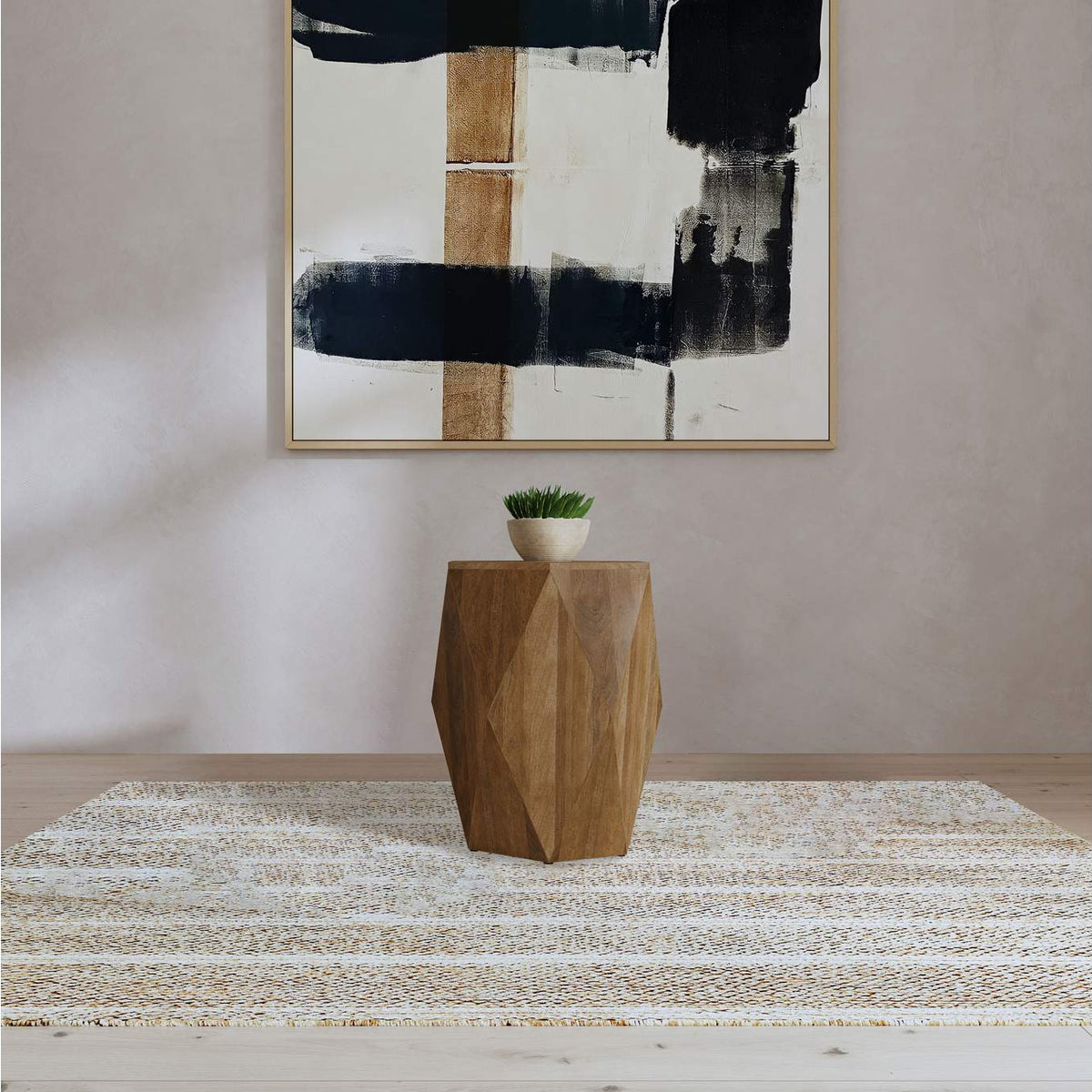 724187 Zalika Hexagonal Solid Mango Wood End Table Natural