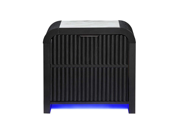 BECKETT-WHT_BLK-NS_W_LED_COOLER_&_SPEAKER BECKETT WHITE - BLACK NIGHTSTAND WITH LED, COOLER AND SPEAKER