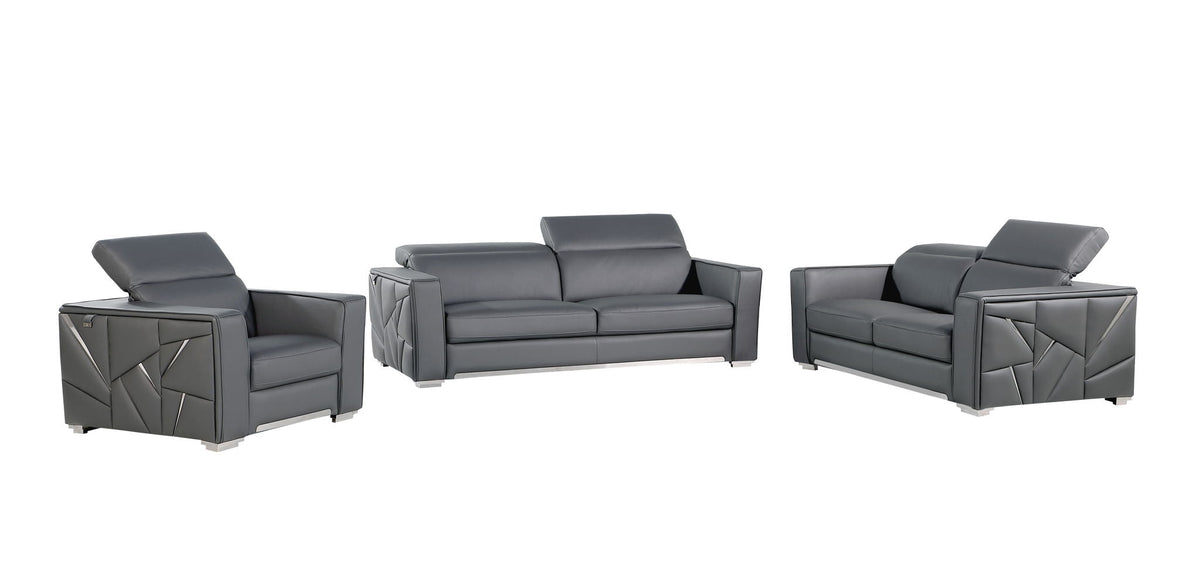 Gray leather sofa set on a white background