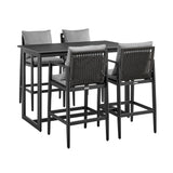 Cayman - 5 Piece Bar Outdoor Patio Table Set - Aluminum With Gray Cushions