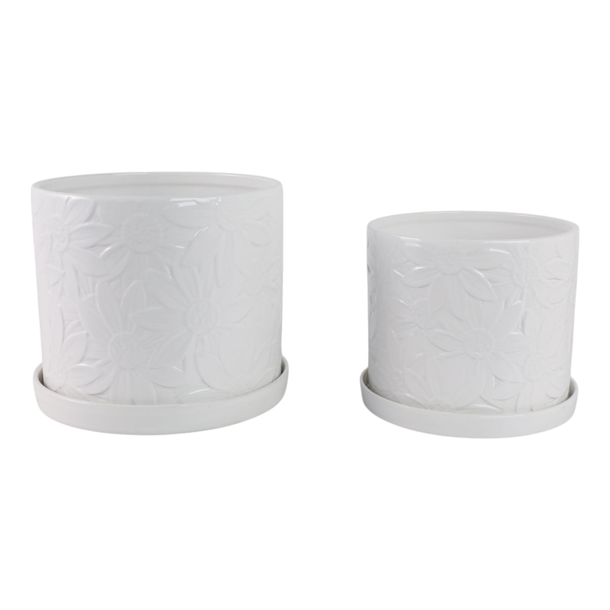 10" / 12" Daisy Flower Planter (Set of 2) - White
