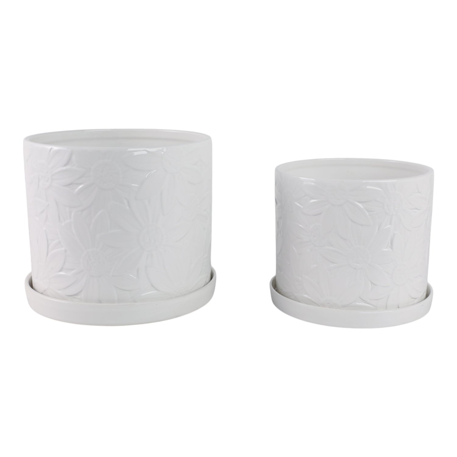 10" / 12" Daisy Flower Planter (Set of 2) - White